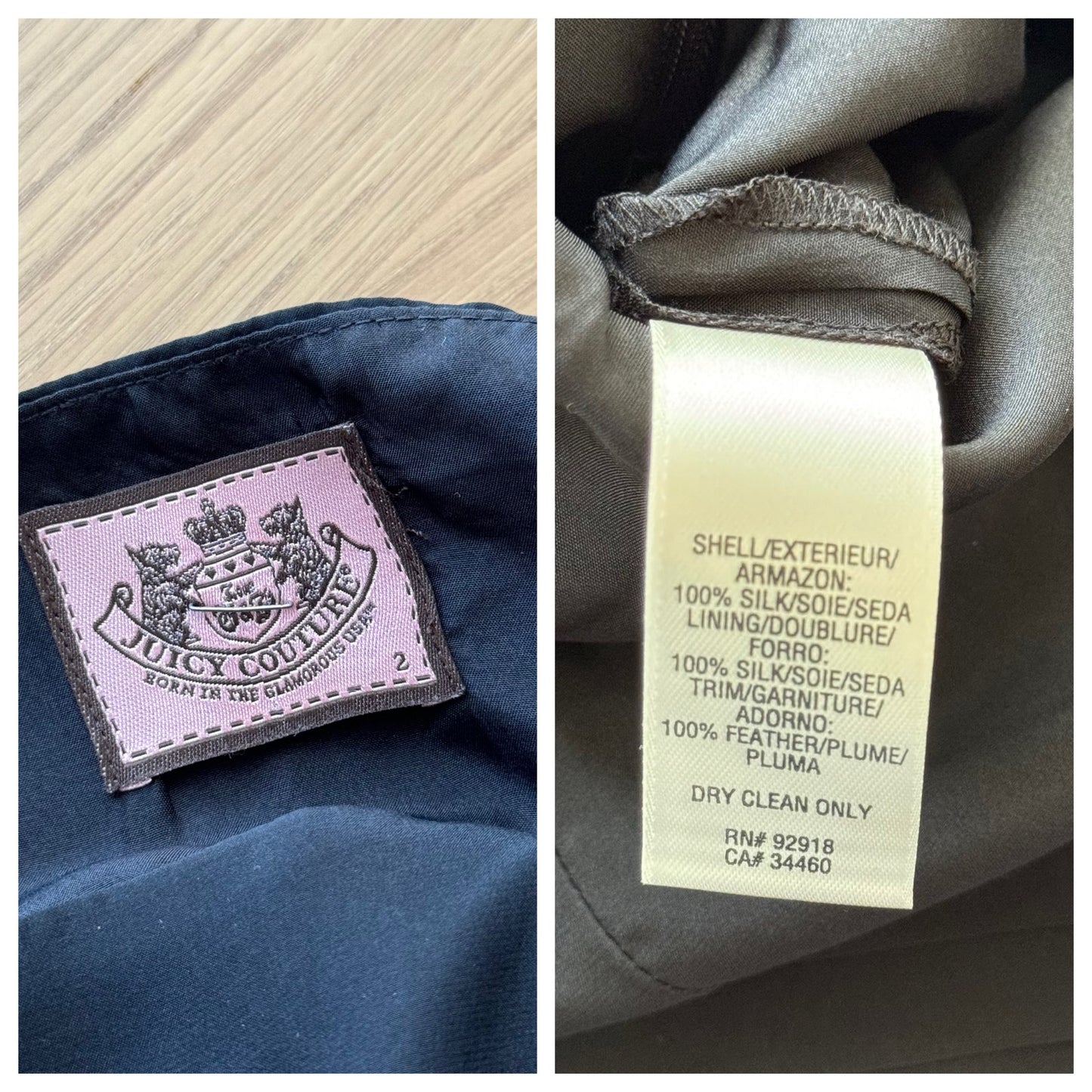 Vintage Juicy Couture Black Silk Feather Trim Mini Dress (XS/S)