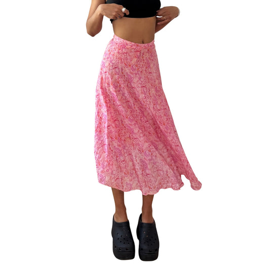 Vintage pink floral midi skirt 90s Italy (XS)