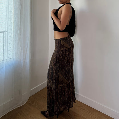 Vintage Brown Gold Mesh Maxi Skirt Baroque Sheer Layered Y2K Skirt (S) ⠀