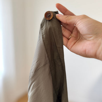 Vintage 90s Italian Silk Satin Wrap Midi Skirt Olive Tie Waist (S)