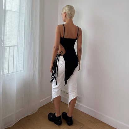 Vintage Punkyfish Black & White Graphic Cut-Out Tie Top (S)
