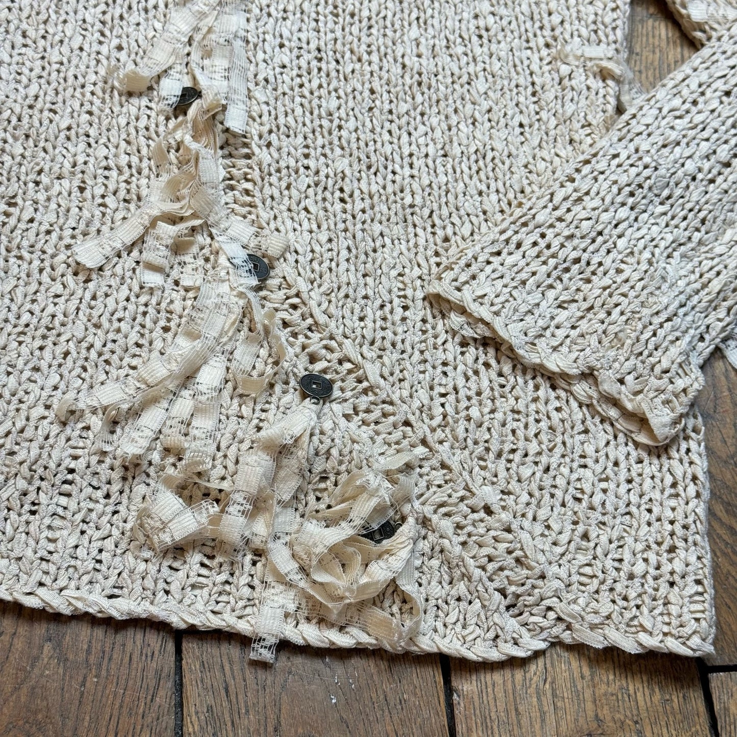 Vintage cream sheer crochet knit sweater (S/M)