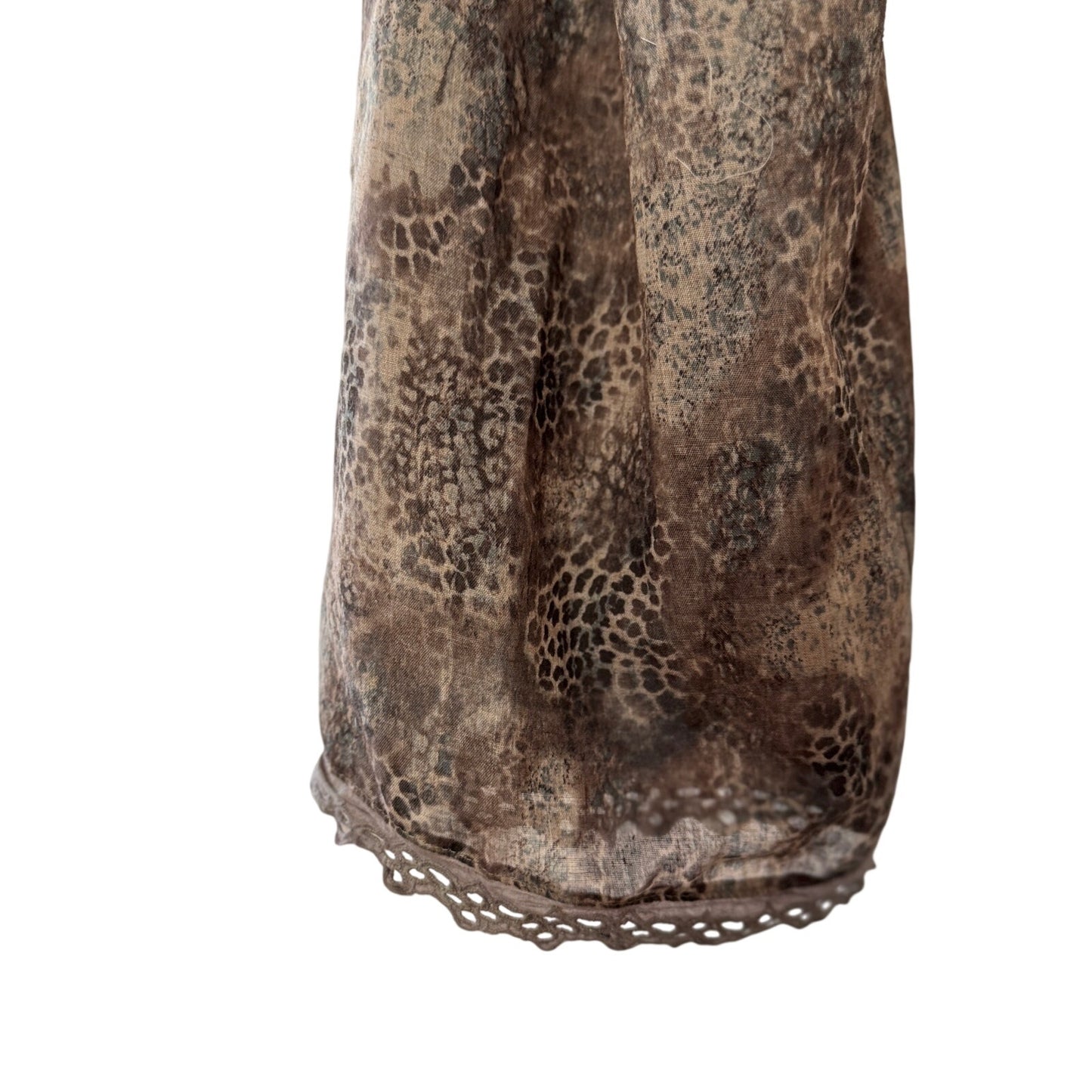 Vintage Euro Snake Print Mesh Midi Skirt Sheer Layered Hem (S)