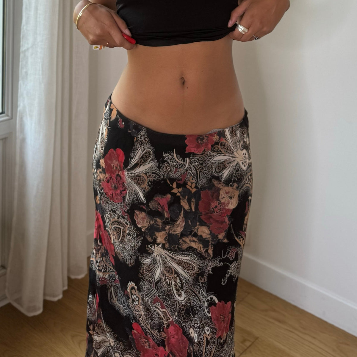 Vintage Italian Floral Paisley Mesh Maxi Skirt (S/M)