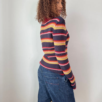 Vintage Onyx Italian Striped Knit Zip Cardigan (S/M)