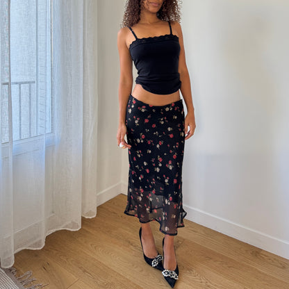 Vintage Italian black floral mesh midi skirt (S/M)