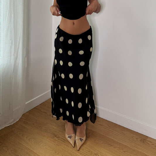 Vintage Black White Polka Dot Mesh Maxi Skirt Sheer Y2K Skirt (S) ⠀