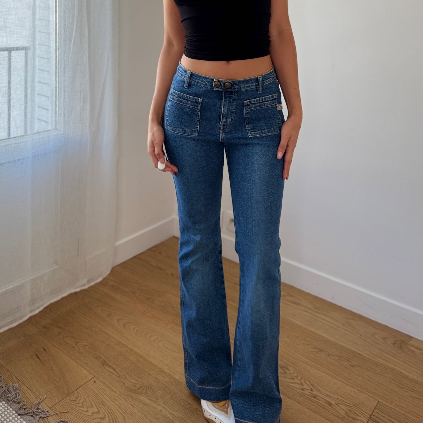 Vintage Italian Denim Low Rise Straight Leg Jeans Patch Pocket Y2K (S)