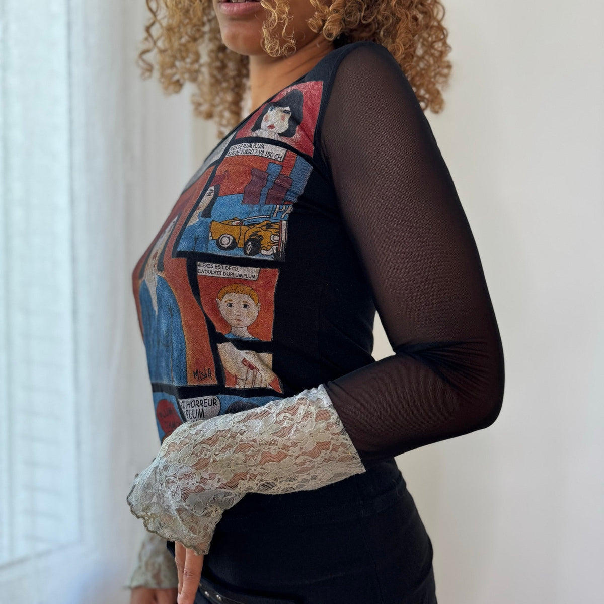 Misia Paris Vintage Comic Print Mesh Top