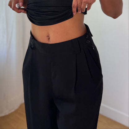 Vintage Black High Waist Wide Leg Tailored Trousers Y2K (XS/S)