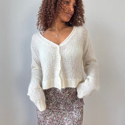 Vintage Ivory Mohair Blend Knit Cardigan Italian Minimal Y2K (M/L)