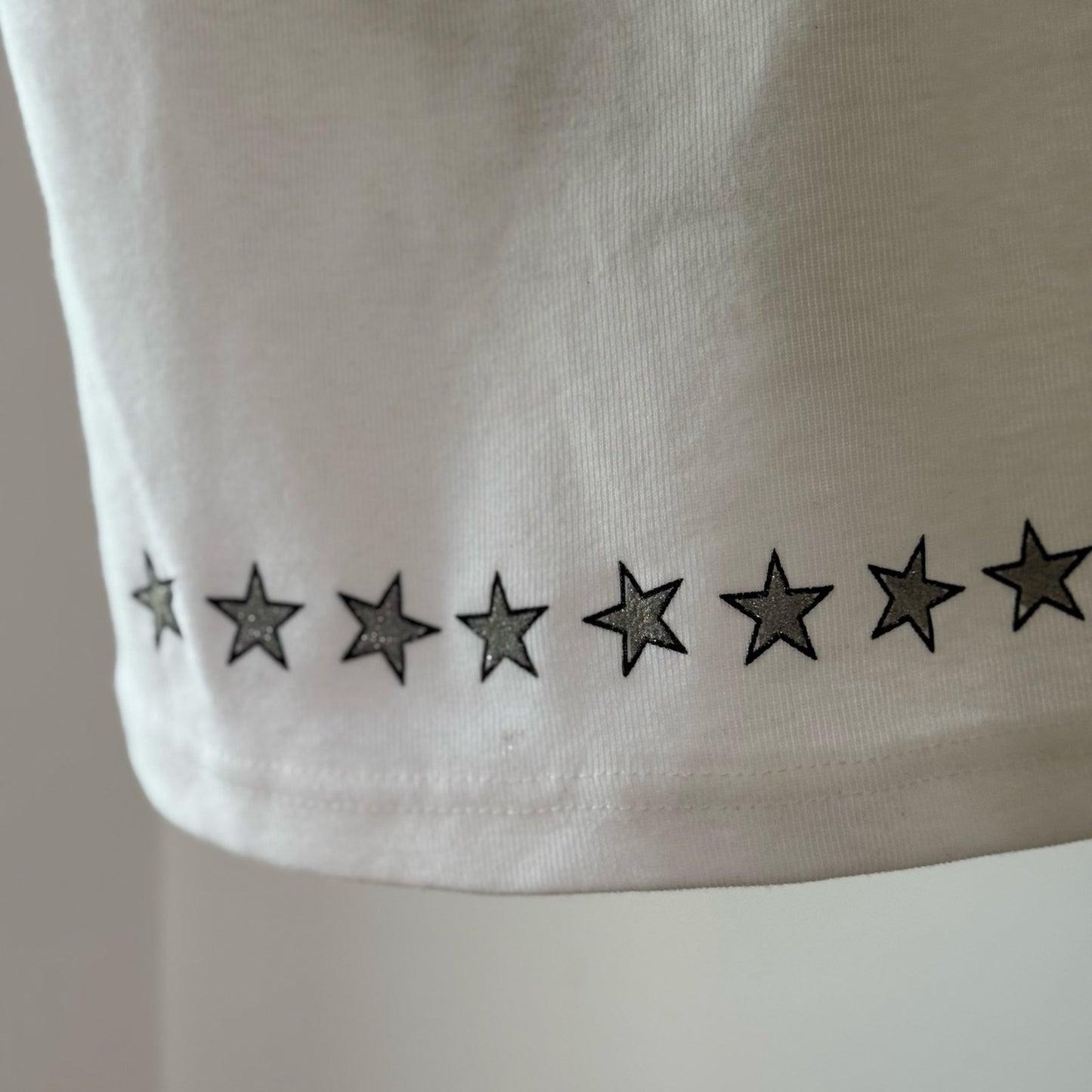 Vintage White Orange Star Graphic Glitter Cami Tank Top Made in Spain Y2K (S)