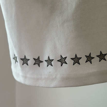 Vintage White Orange Star Graphic Glitter Cami Tank Top Made in Spain Y2K (S)