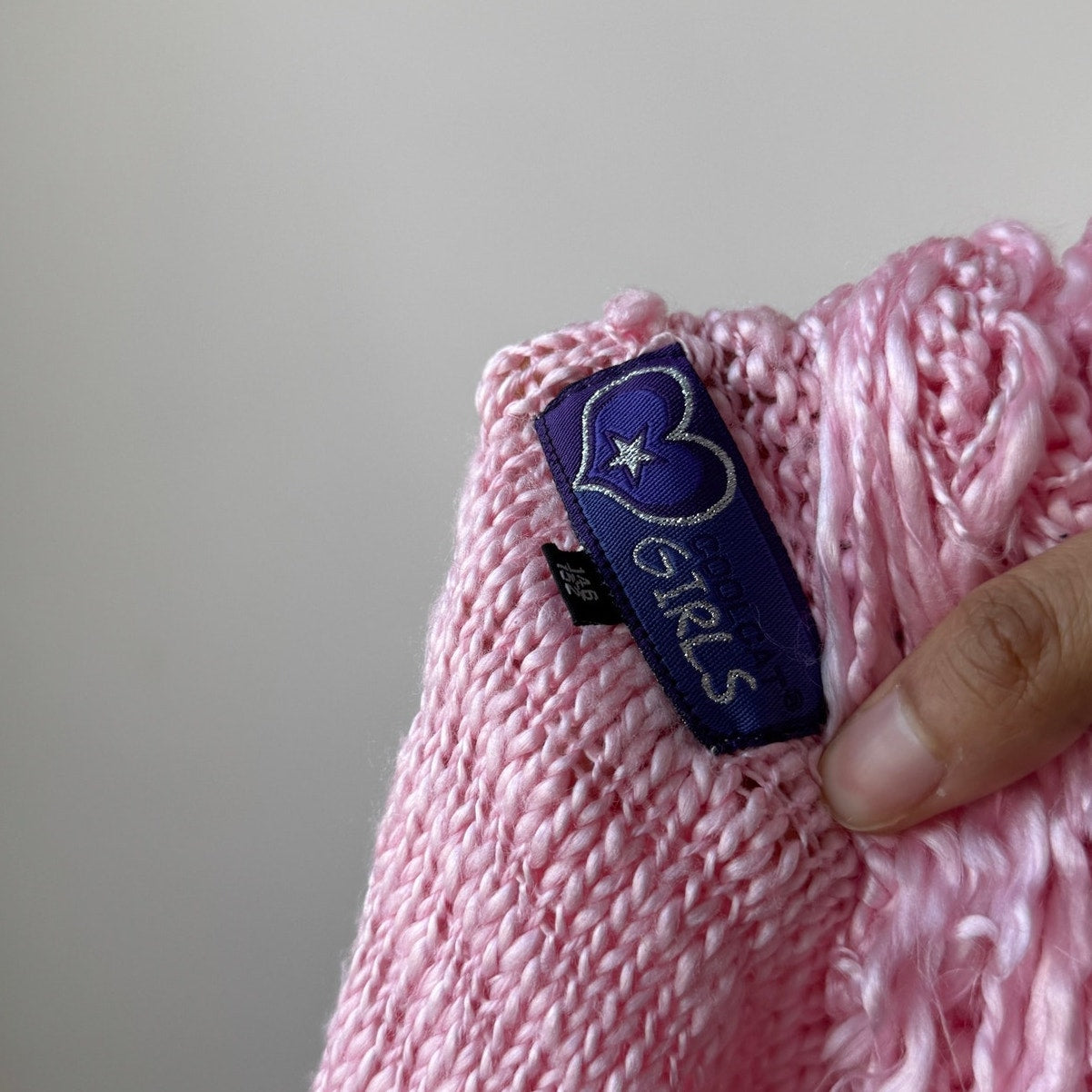 Vintage Pink Fringe Knit Cropped Jacket Zip Up Y2K Euro (XS/S)