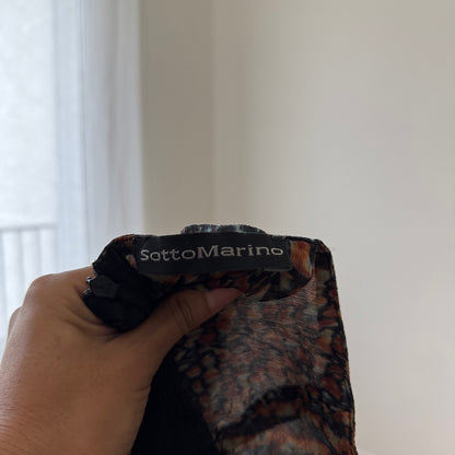 Vintage Italian Silk Mesh Midi Skirt Abstract Animal Print Ruffle Hem (S)