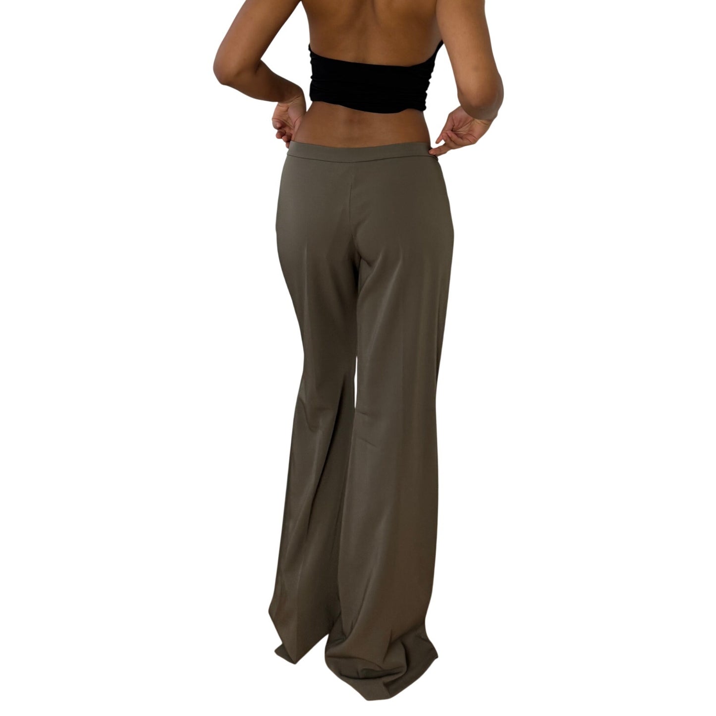 Vintage Italian khaki low rise wide leg trousers deadstock with tag and extended length (S/M)