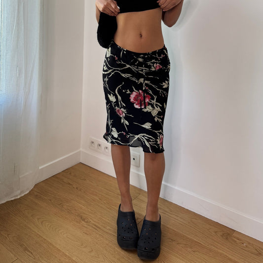 Vintage Italian Black Mesh Midi Skirt (Small)