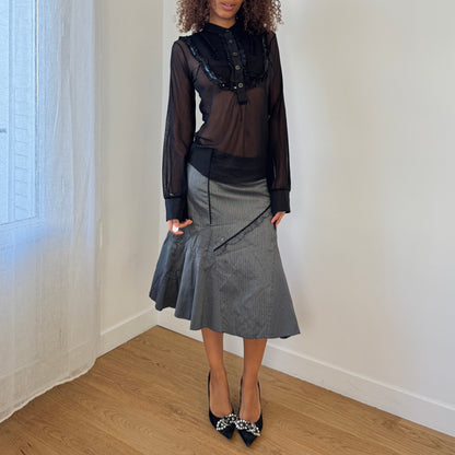 Vintage Italian asymmetrical skirt with ruffle detail (S)