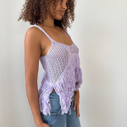 Vintage Italian lavender fringe knit cami (S/M)