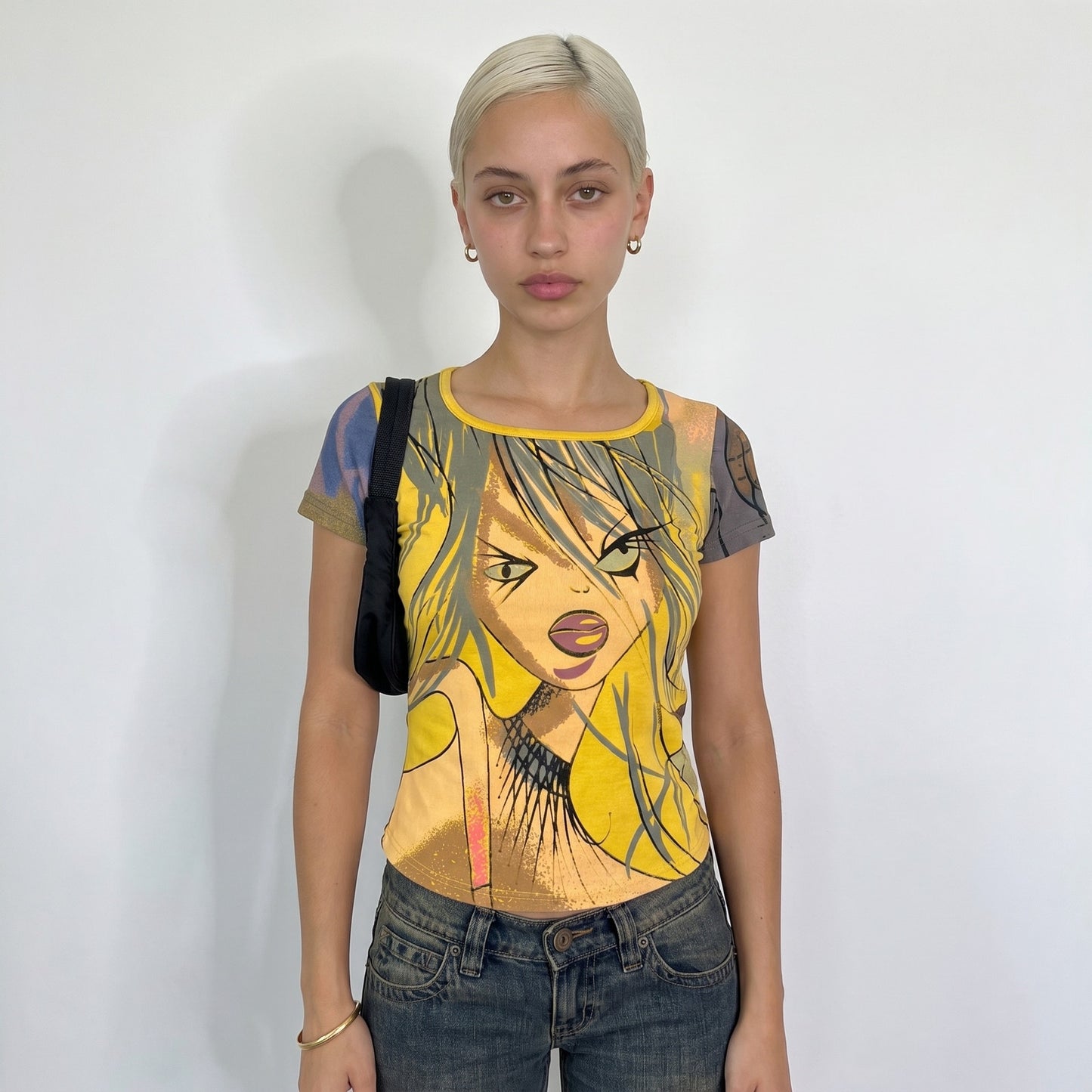 Vintage Custo Barcelona Yellow Graphic Girl Cotton Baby Tee Y2K (S)
