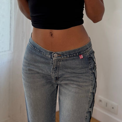 Vintage Y2K Lace Up Side Low Rise Flare Jeans (S)