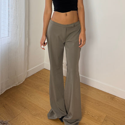 Vintage Italian khaki low rise wide leg trousers deadstock with tag and extended length (S/M)