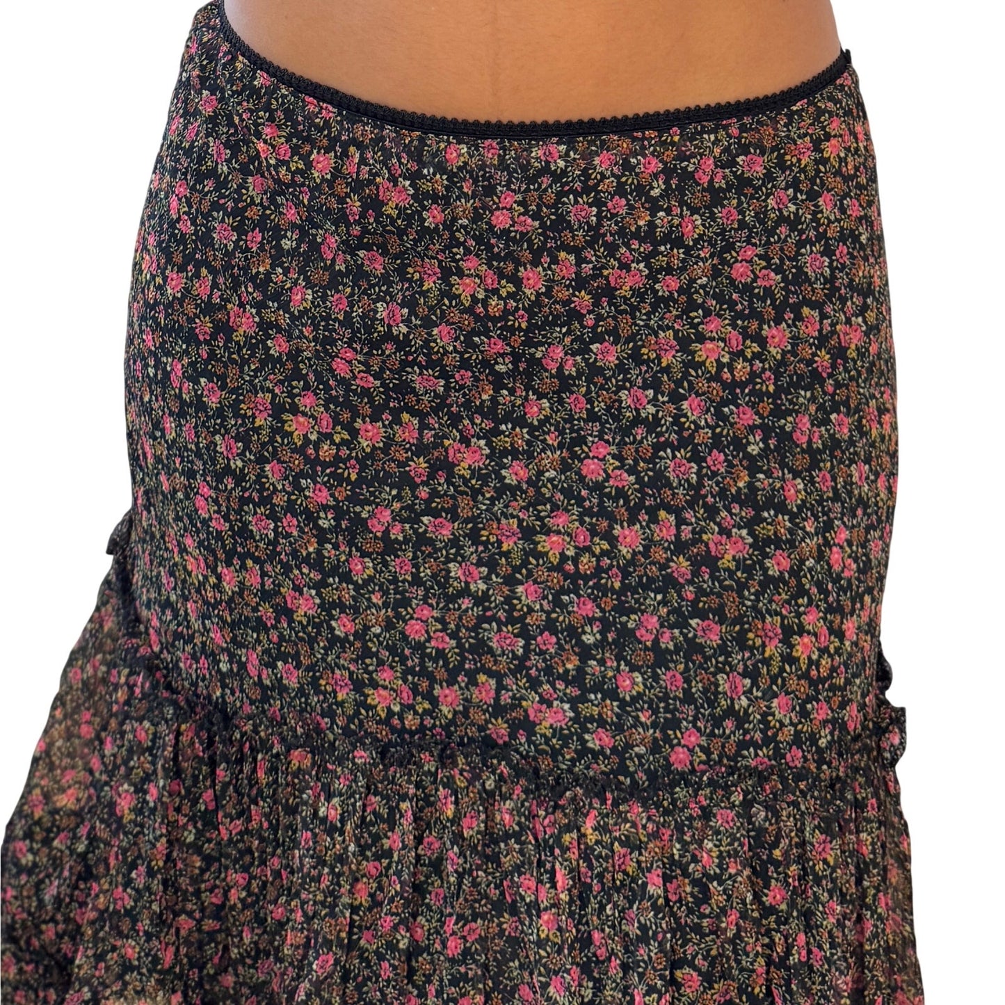 Vintage Italian silk floral ruffle skirt (Small)