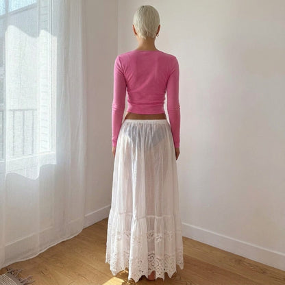 Vintage West Germany White Lace Maxi Skirt Sheer Elastic Waist (XS/S)