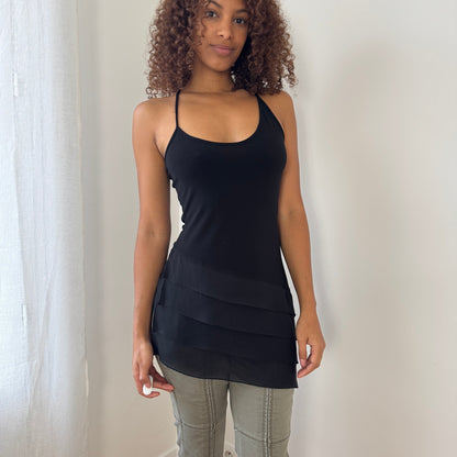 Vintage asymmetrical black slinky tank top (S)