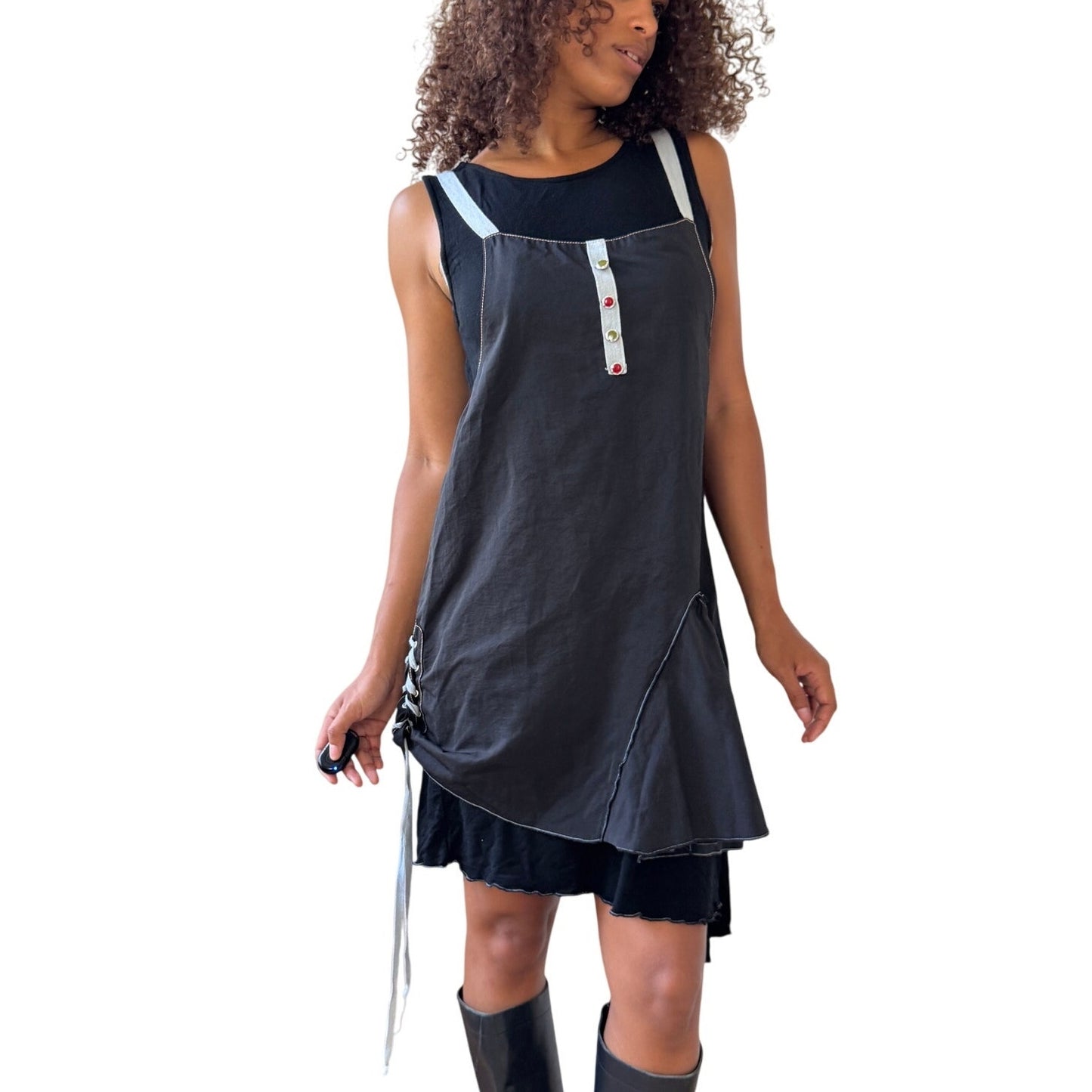 Vintage Deconstructed Apron-Layer Mini Dress (M)
