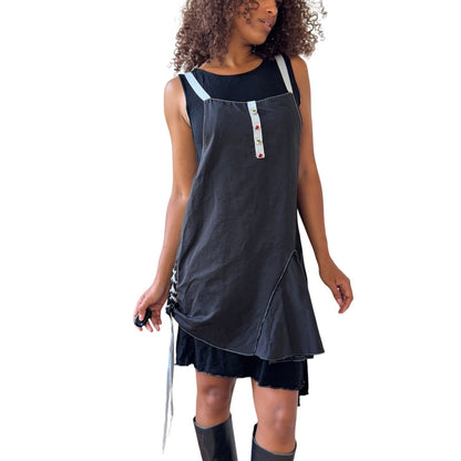 Vintage Deconstructed Apron-Layer Mini Dress (M)