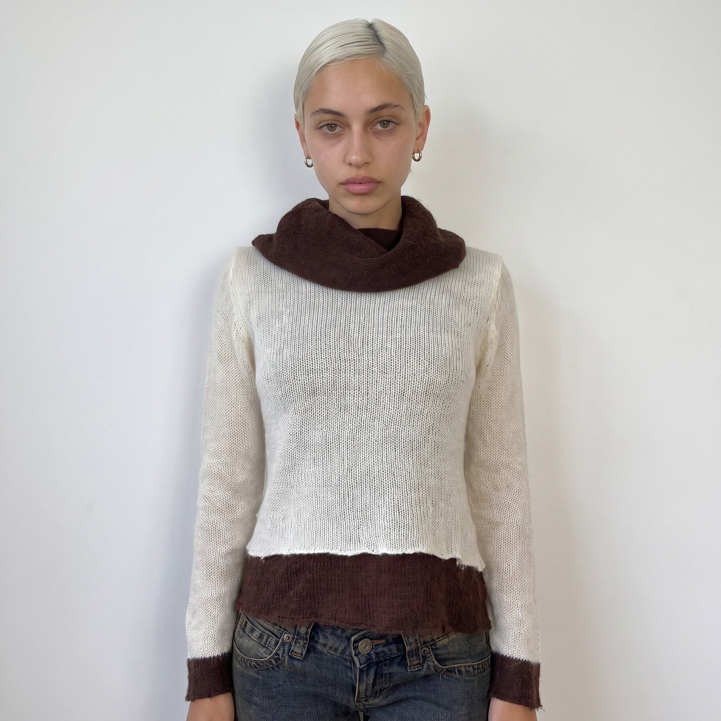 Vintage Italian Layered Knit Cowl Sweater (S)
