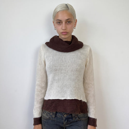 Vintage Italian Layered Knit Cowl Sweater (S)