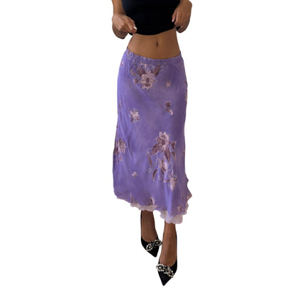 Vintage Italian lavender floral mesh midi skirt (Small)