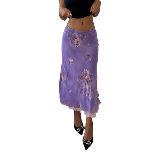 Vintage Italian lavender floral mesh midi skirt (Small)