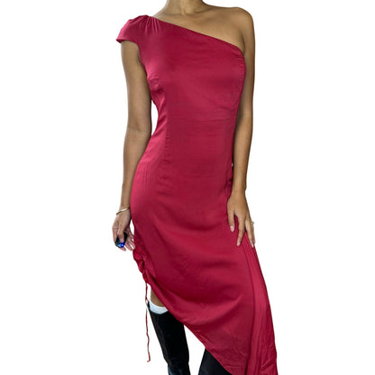 Vintage Y2K red one shoulder asymmetrical maxi dress (S)