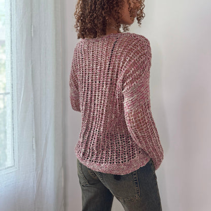Vintage Pink Open Knit Sweater Sheer Crochet Y2K Euro Top (S/M)