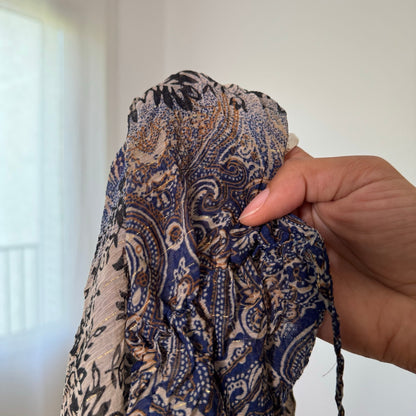 Vintage Blue Beige Paisley Mesh Cami Top Floral Handkerchief Hem Y2K (S)