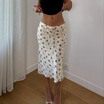 Vintage Italian Floral Mesh Midi Skirt (S)