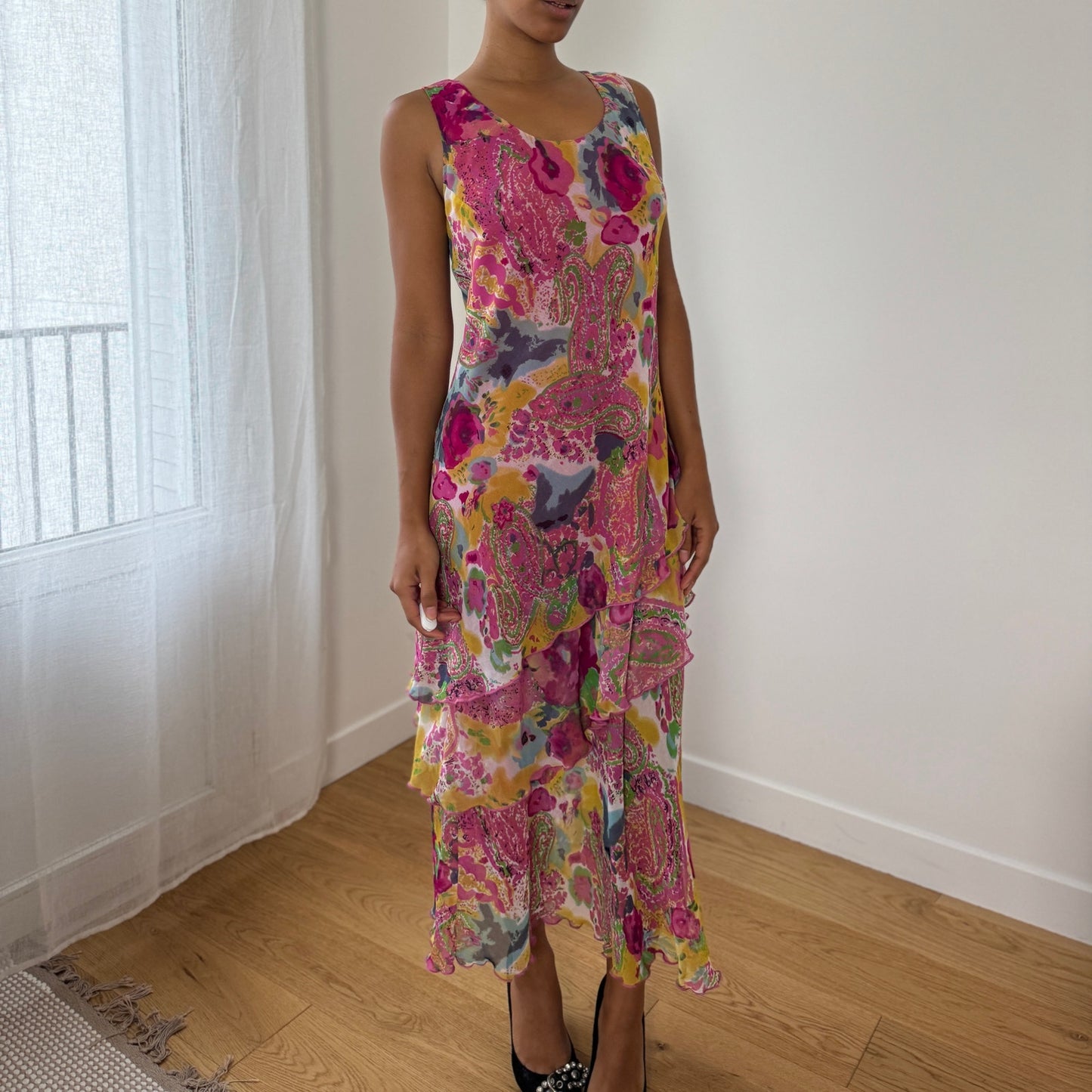 Euro Vintage Floral Mesh Maxi Dress (M)