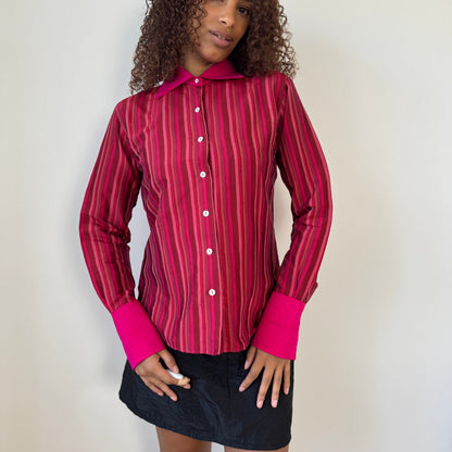 Vintage Italian fuchsia striped silk blouse (Medium)
