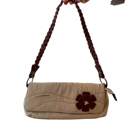 Vintage Lulu Castagnette Beige Faux Suede Shoulder Bag with Braided Strap