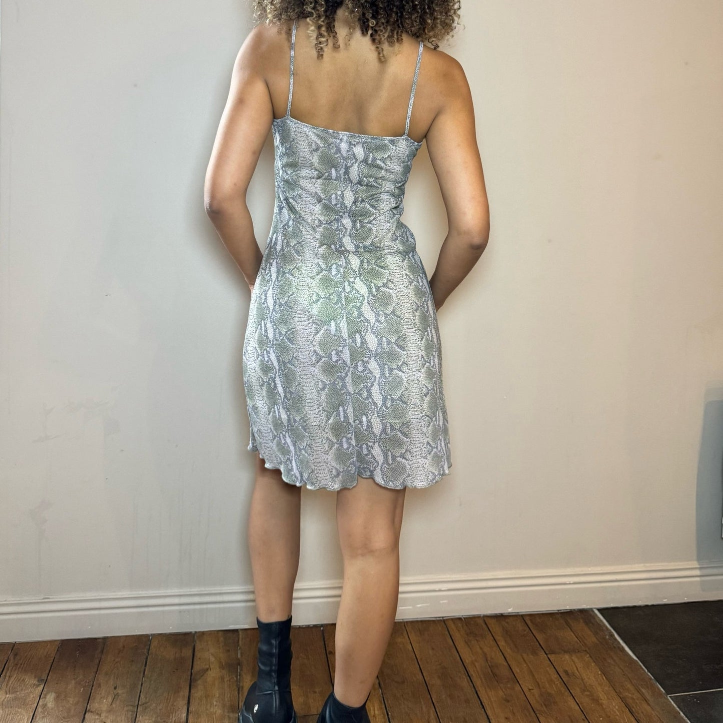 Vintage 00s snake print mesh mini dress embellished with sequins (S)