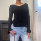 Vintage 90s black mesh long sleeve blouse with sequin and ruffle details (XS/S)