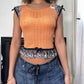 Vintage Deadstock 00s Ribbed Pointelle Orange baby tee with lace trim (XS-S)