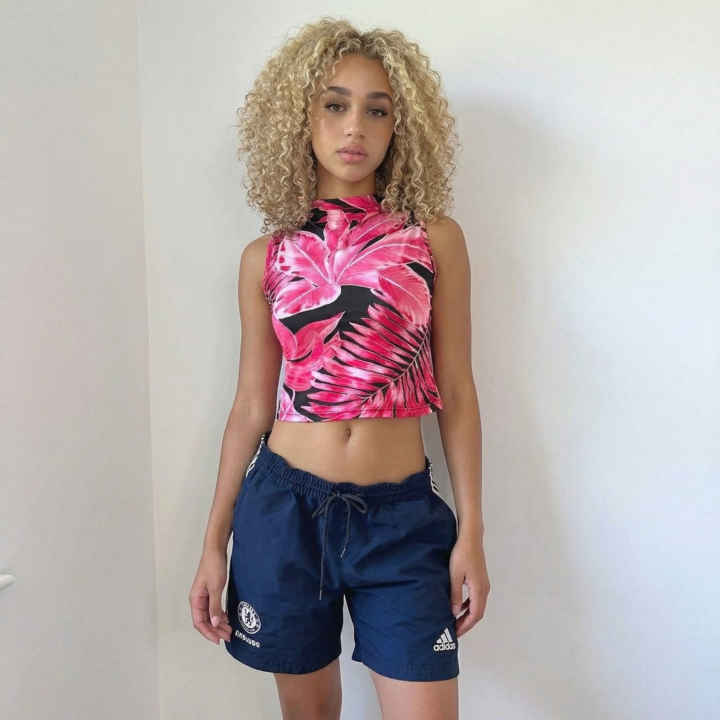 Euro Vintage Tropical Slinky Mock Neck Top (S/M)