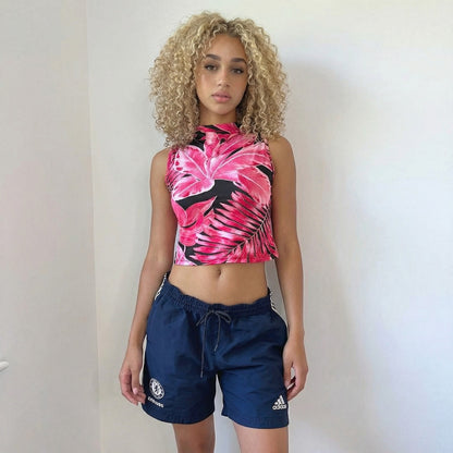 Euro Vintage Tropical Slinky Mock Neck Top (S/M)