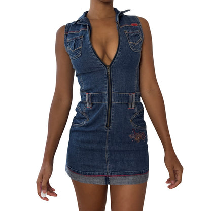 Vintage Y2K Denim Zip-Up Mini Dress (XXS/XS)