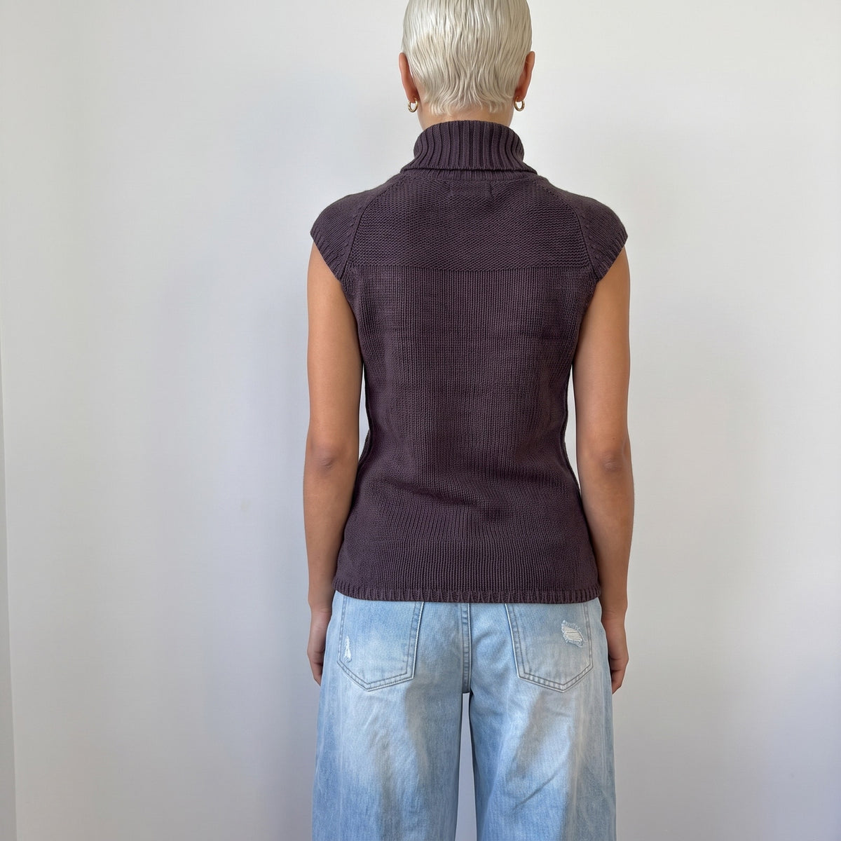 Vintage French Brown Cable Knit Button Front Vest Y2K (S)