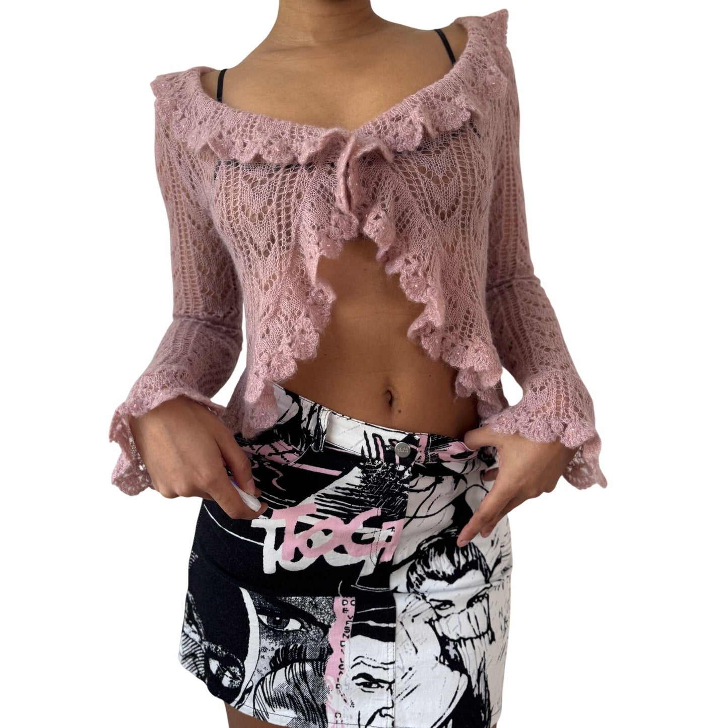 Vintage French Mohair Knit Cardigan Dusty Pink (S)